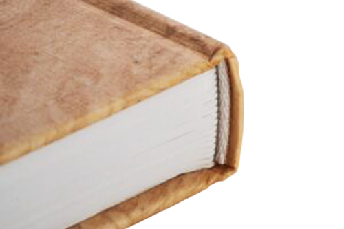 Brown hardcover book with a round spine