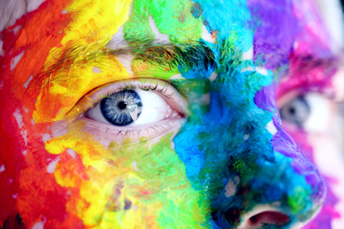 high-resolution printing of a rainbow painting on a person